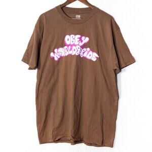 Obey Quality Dissent Graphic T Shirt Brown Size XL Skater Streetwear Punk